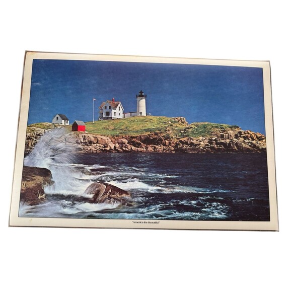 Vintage "America The Beautiful” Double Sided Laminated 5 Placemats with Box - Picture 3 of 9